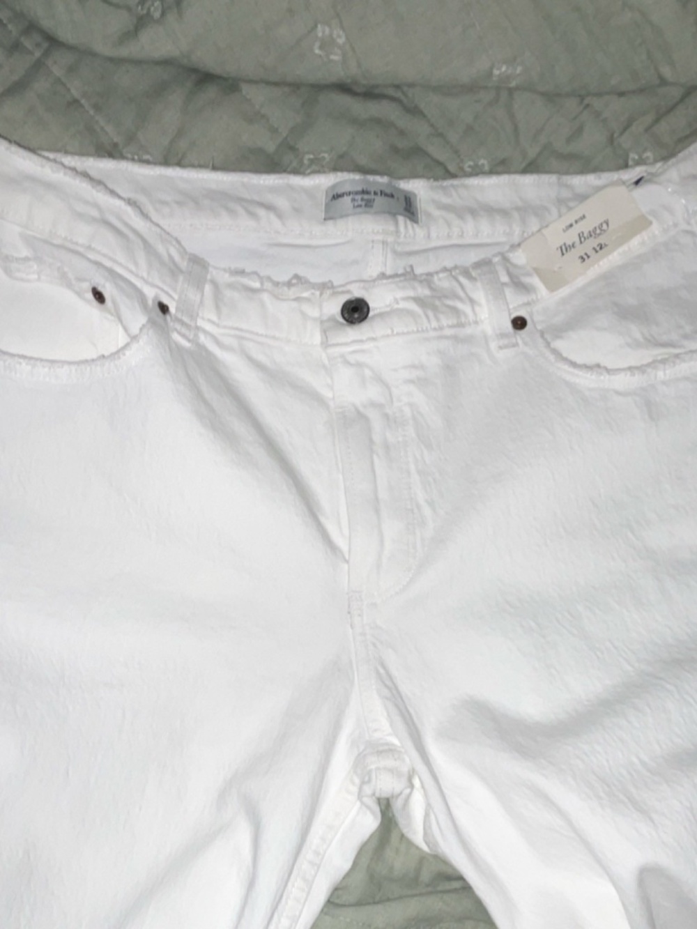 Abercrombie & Fitch Baggy Low Rise Distressed White Cotton Jeans 5-Pocket New